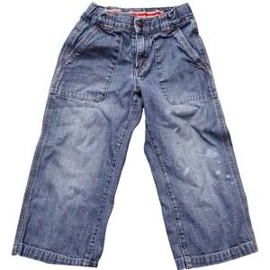 Y2K 2003 Gymboree Kids Denim Jeans Size 4 Blue Button Fly Distressed Cargo Style